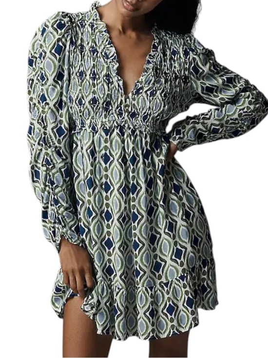 Anthropologie Dresses & Skirts - ANTHROPOLOGIE Women’s Long-Sleeve V-Neck Ruffle Mini Dress